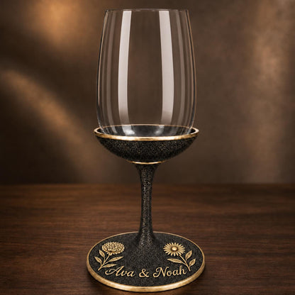 Personalised Birth Flower Wine Glass | Chrysanthemum & Daisy Antique Brass Base