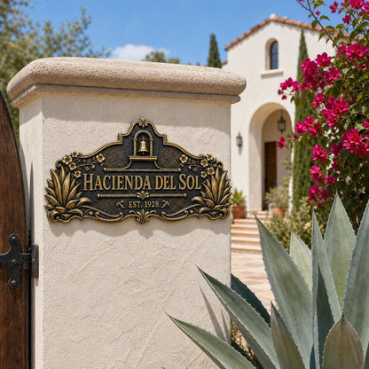 Personalized Antique Brass House Name Plaque | Spanish Style Address Sign