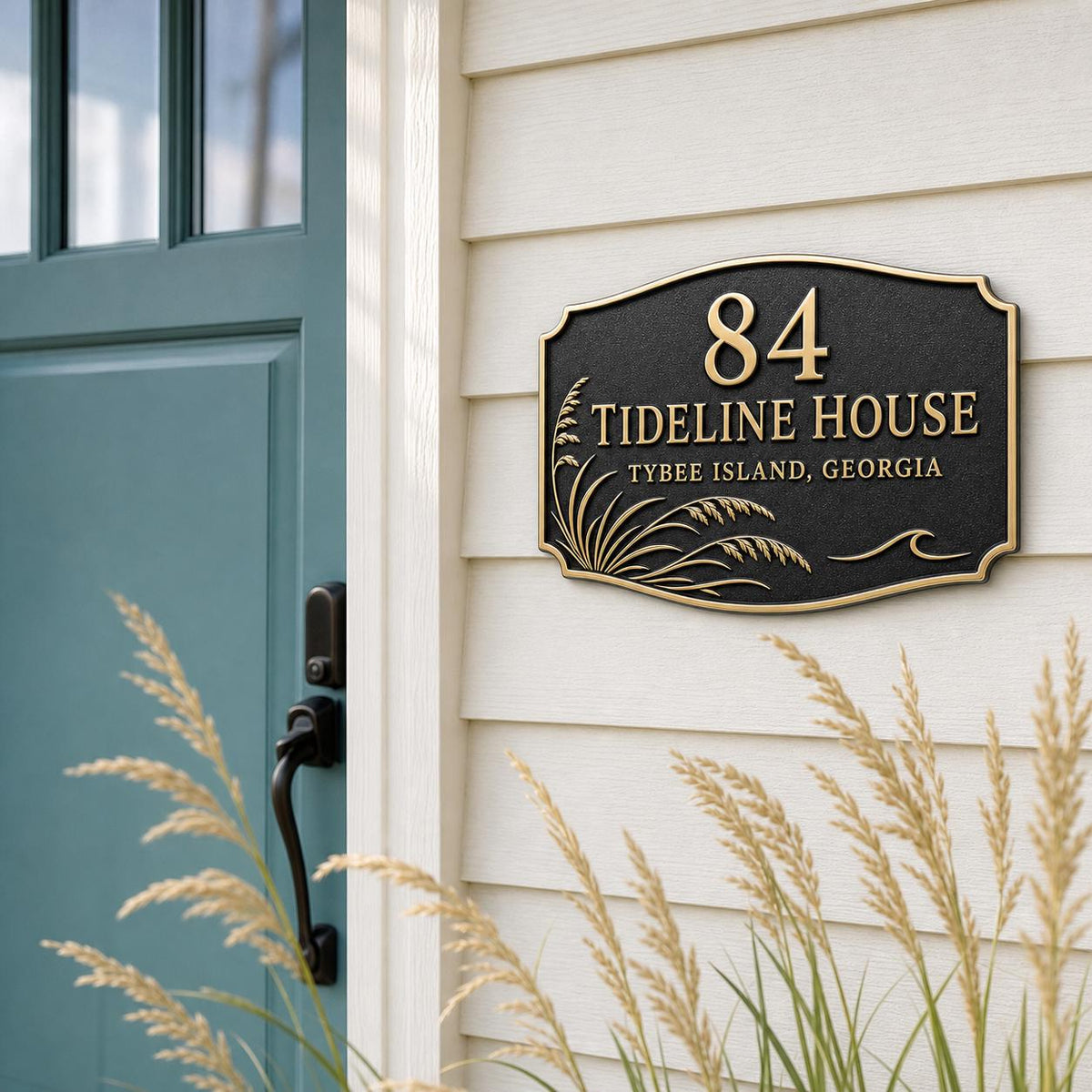 Personalised Antique Brass Address Plaque | Custom Beach House Number