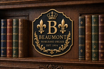 Custom Surname Crest Wall Sign | Personalised Family Initial, Motto & Antique Brass Relief