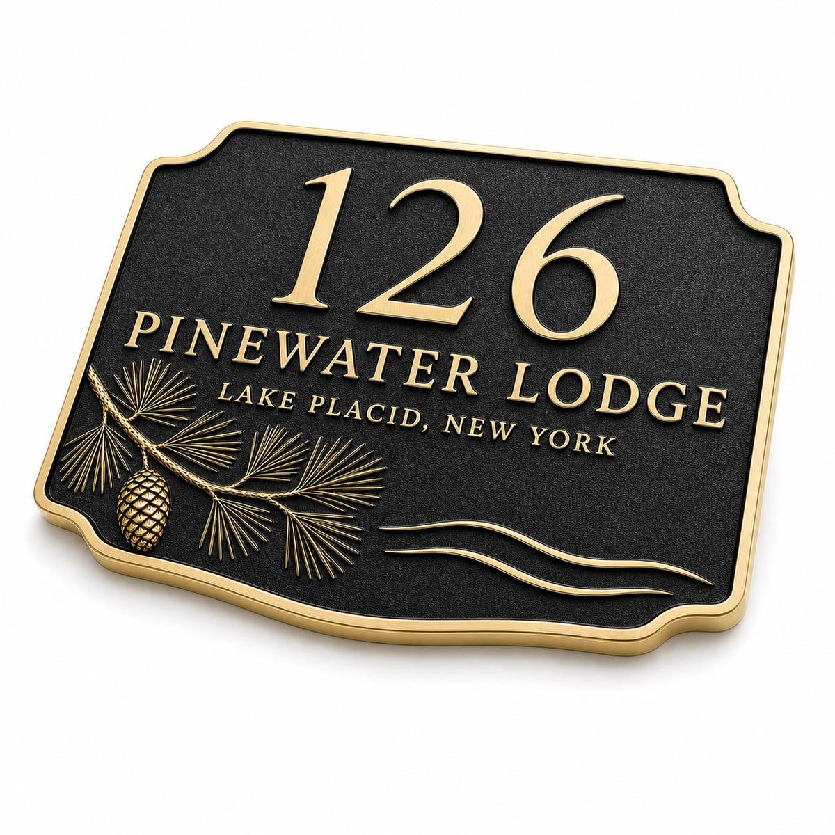 Personalised Pine Tree Address Plaque | Custom Antique Brass House Number | Indoor/Outdoor Wall Decor