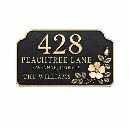 Floral Metal House Number Sign | Custom Brass Family Name Street Sign
