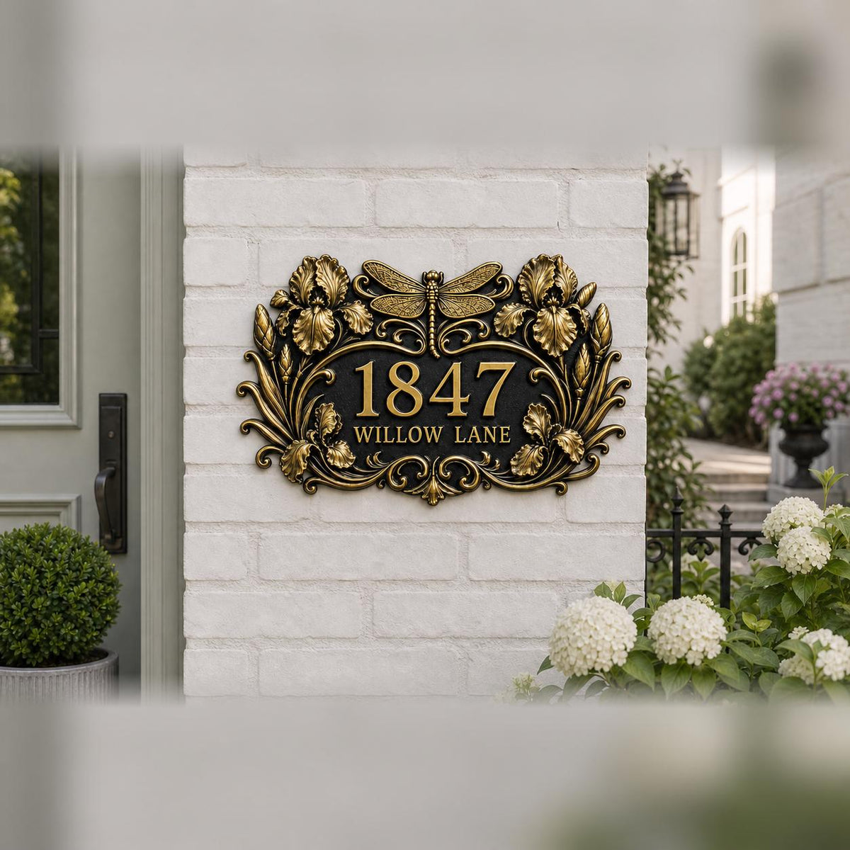 Design Your Own Custom House Number Plaque | Personalized Dragonfly Antique Brass Address Sign