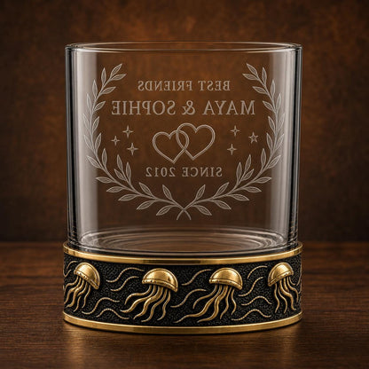 Personalized Jellyfish Whiskey Glass – Custom Etched Old Fashioned Glass, 10 oz