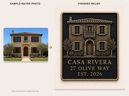 Personalised Building Portrait Plaque, Custom House Relief, Antique Brass Property Keepsake