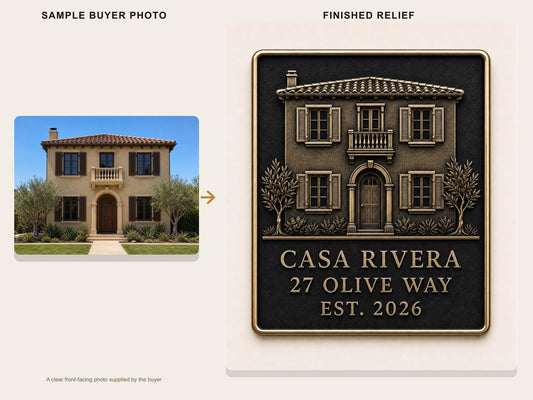 Personalised Building Portrait Plaque, Custom House Relief, Antique Brass Property Keepsake