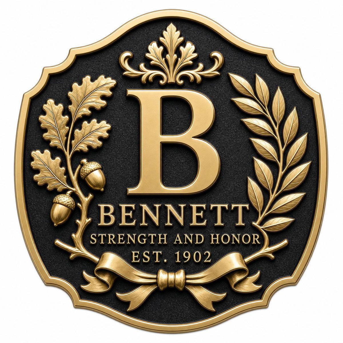 Custom Family Monogram Crest Plaque | Personalised Surname, Motto & Established Year | Antique Brass Wall Sign