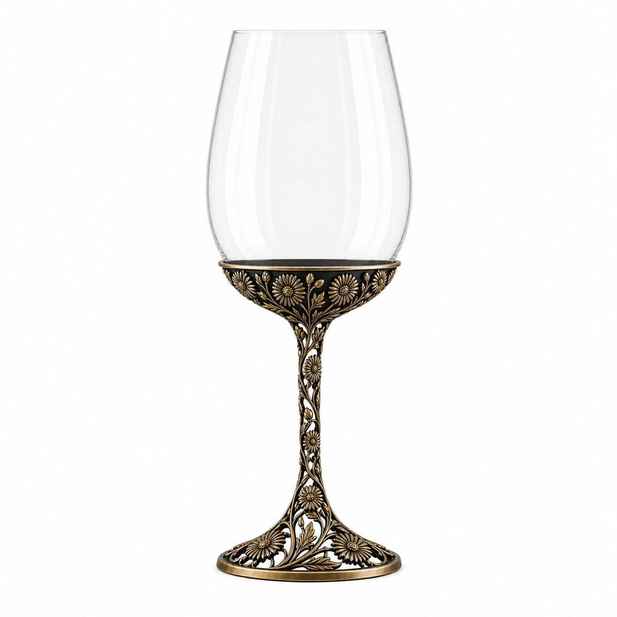 September Aster Wine Glass, Personalised Birth Flower, Openwork Brass Stem, Custom Etched Gift