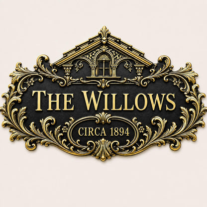 Design Your Own Custom Family Name Plaque | Personalized Antique Brass House Sign