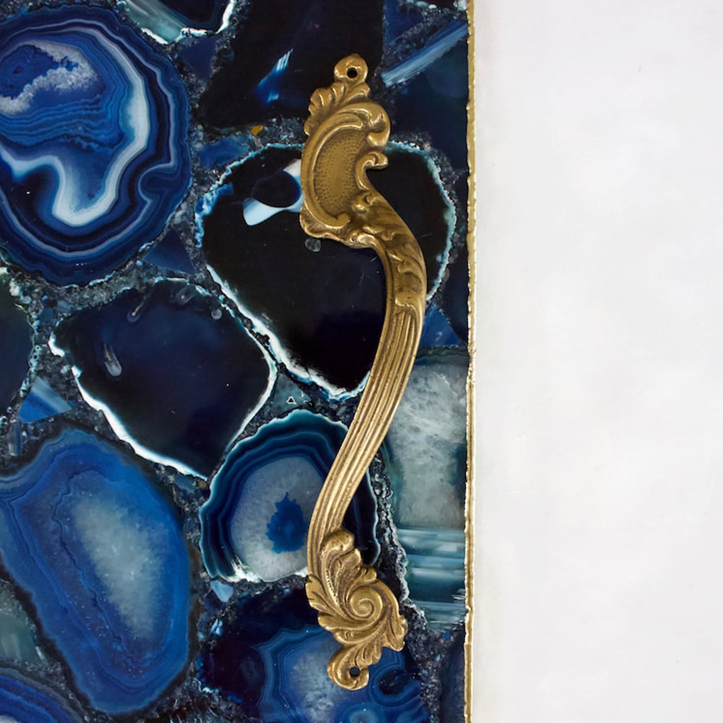 Blue Agate Serving Tray With Brass Handles | Square