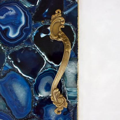 Blue Agate Serving Tray With Brass Handles | Square