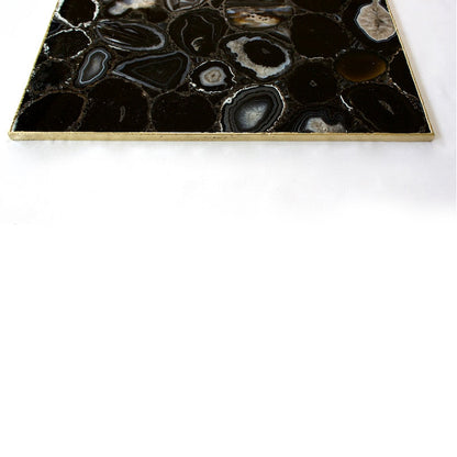 Black Agate Serving Tray With Brass Handles | Square