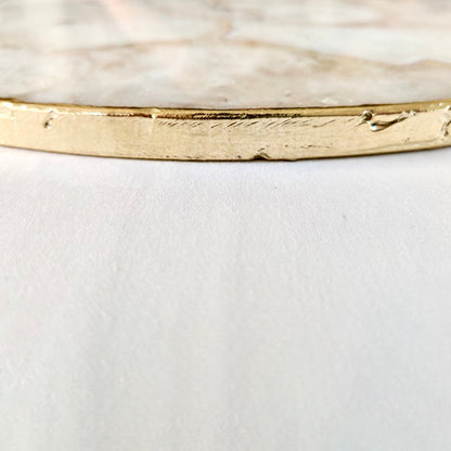 White Agate Serving Tray With Brass Handles | Circular |