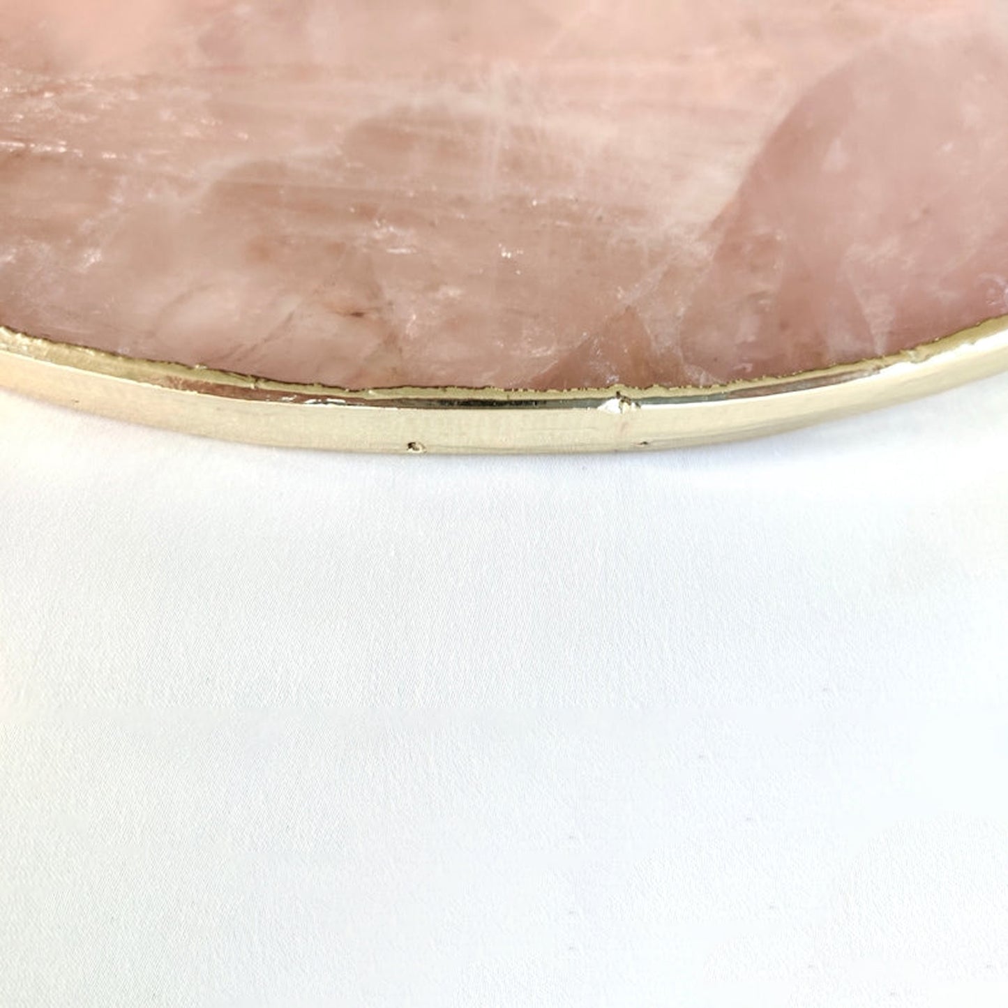 Rose Quartz Agate | Serving Tray With Brass Handles | Circular |