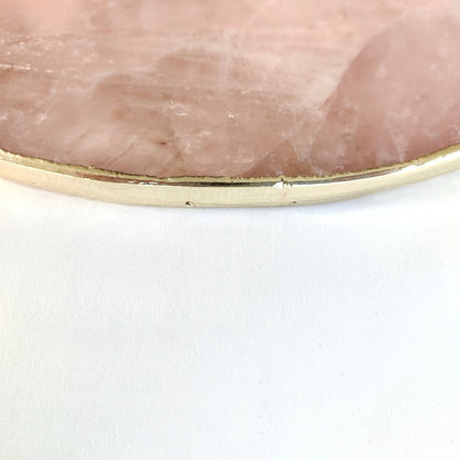 Rose Quartz Agate | Serving Tray With Brass Handles | Circular |