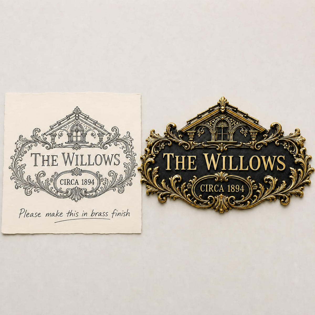Design Your Own Custom Family Name Plaque | Personalized Antique Brass House Sign