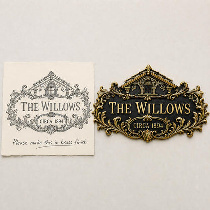 Design Your Own Custom Family Name Plaque | Personalized Antique Brass House Sign