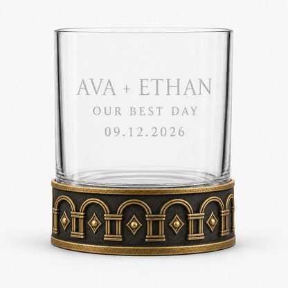 Personalised Laser Etched Brass Base Whiskey Glass | Signature Monogram/Name Glasses | Wedding Gift Set