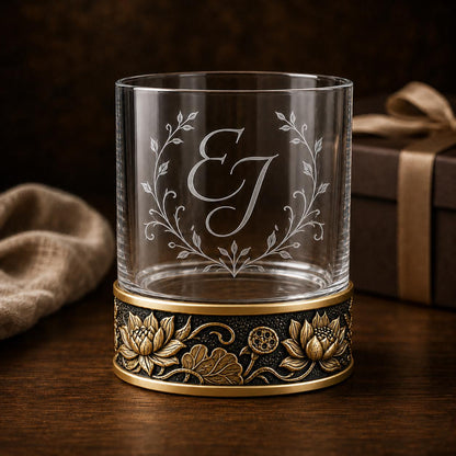 Personalized Lotus Whiskey Glass – Custom Etched Old Fashioned Glass, 10 oz