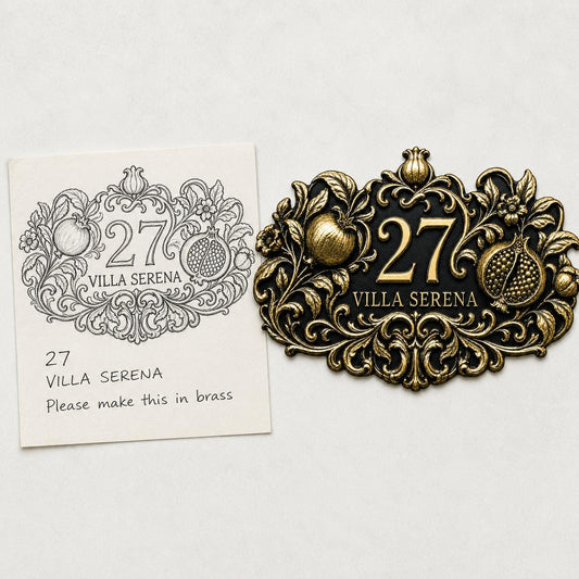 Design Your Own Custom House Number Plaque | Personalized Antique Brass Tropical Address Sign