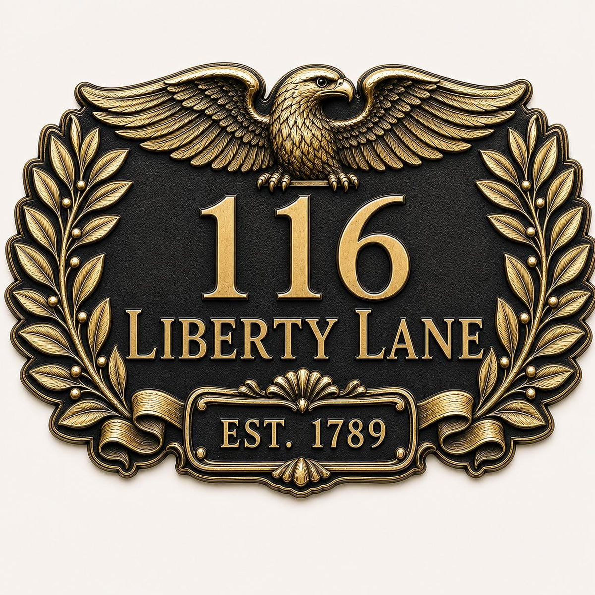 Custom Antique Brass Address Sign |  Art Deco House Plaque | Family Name Crest