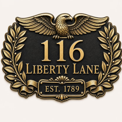 Custom Antique Brass Address Sign |  Art Deco House Plaque | Family Name Crest