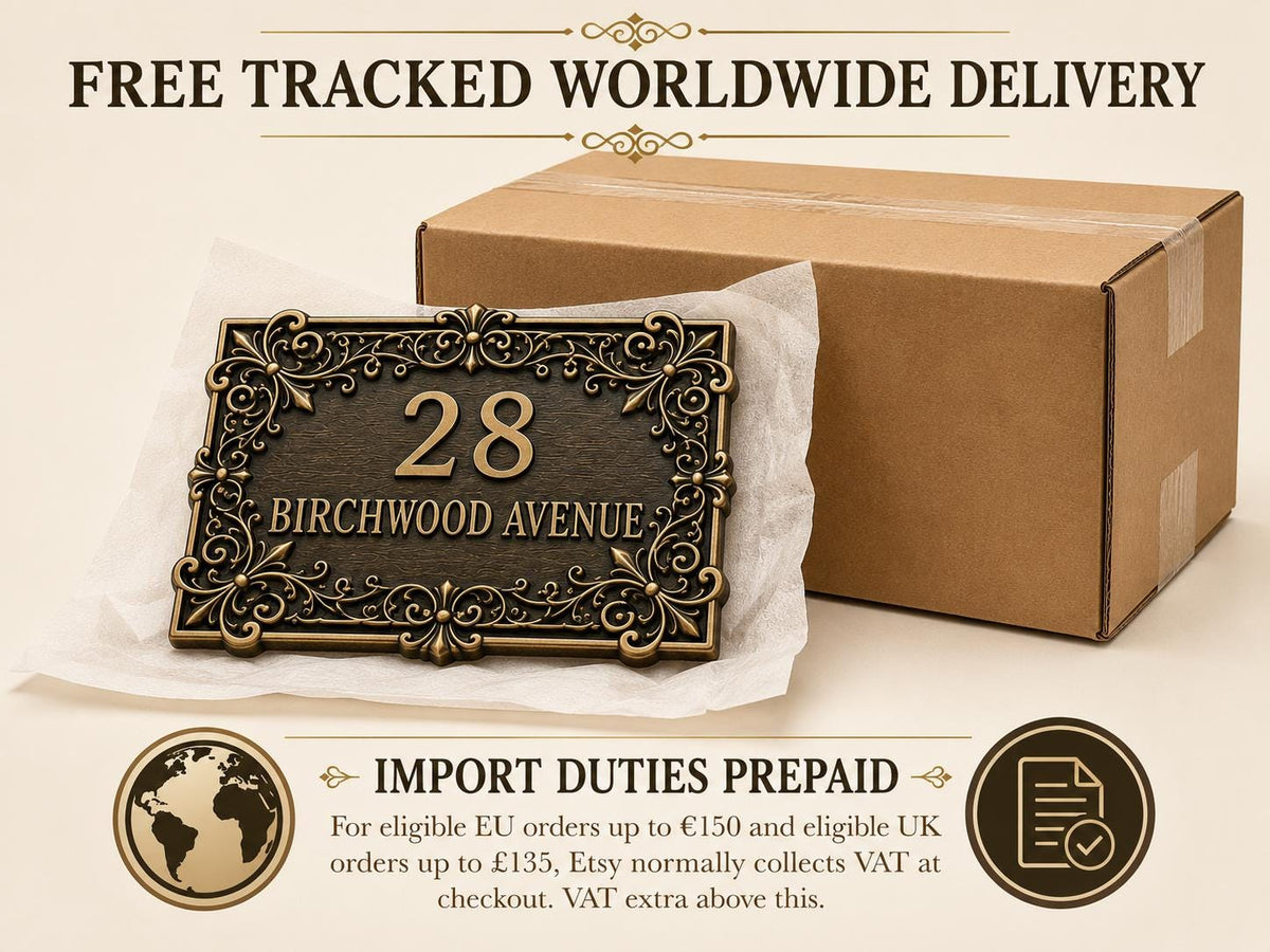 Custom Victorian House Number Sign, Ornate Antique Brass Address Plaque, Personalized Front Door Number