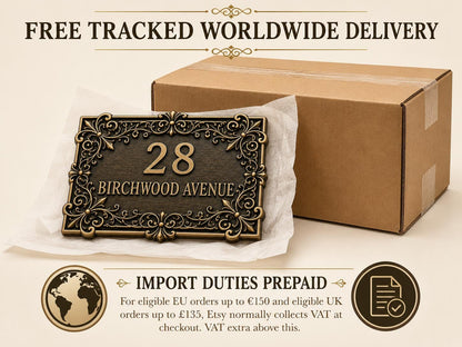 Custom Victorian House Number Sign, Ornate Antique Brass Address Plaque, Personalized Front Door Number