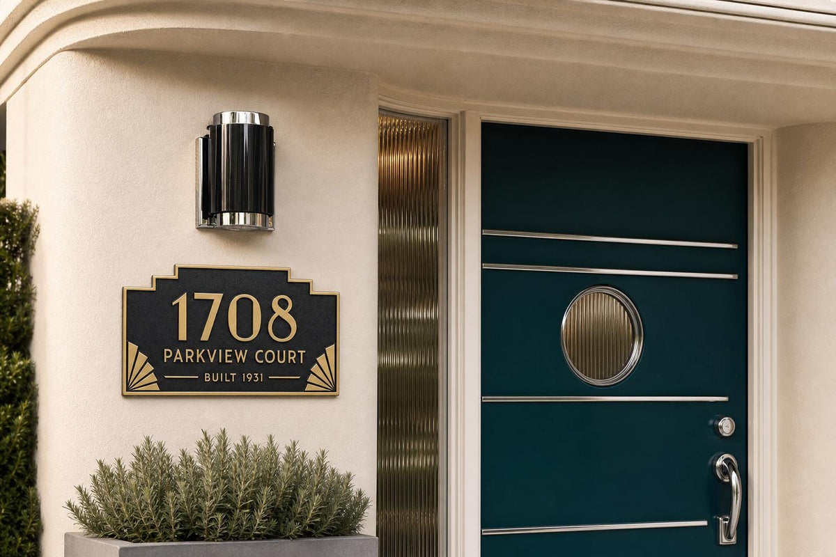 Personalised Art Deco House Number | Antique Brass Address Plaque