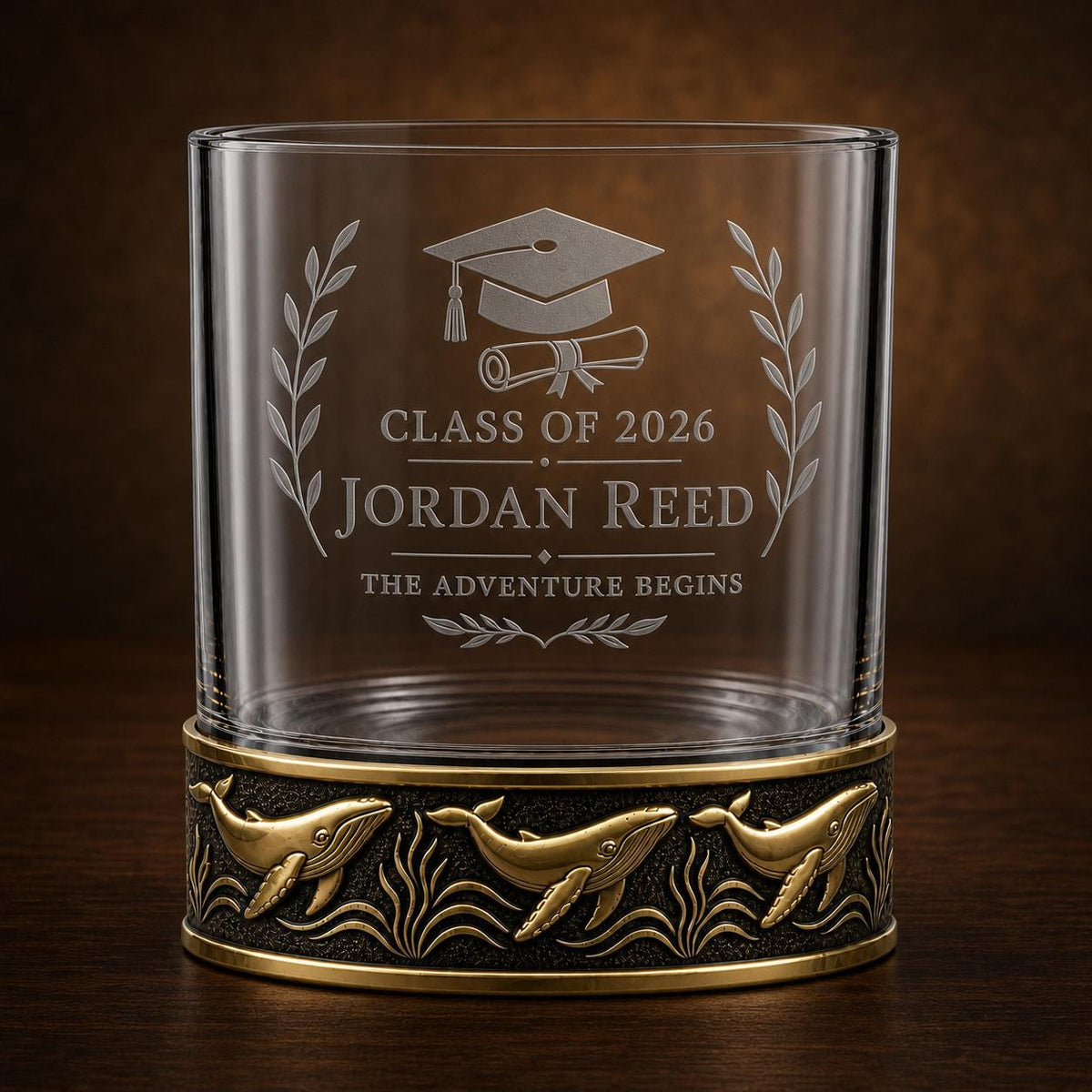 Personalized Humpback Whale Whiskey Glass – Custom Etched Old Fashioned Glass, 10 oz