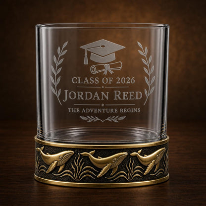 Personalized Humpback Whale Whiskey Glass – Custom Etched Old Fashioned Glass, 10 oz