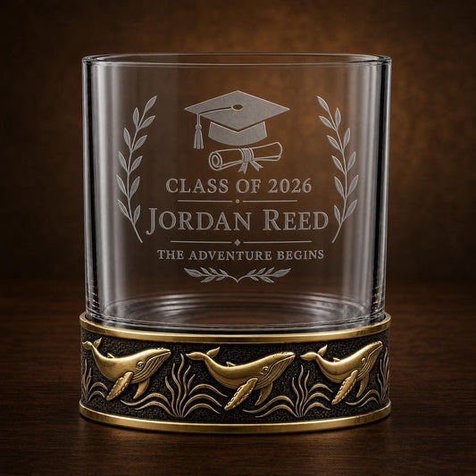 Personalized Humpback Whale Whiskey Glass – Custom Etched Old Fashioned Glass, 10 oz
