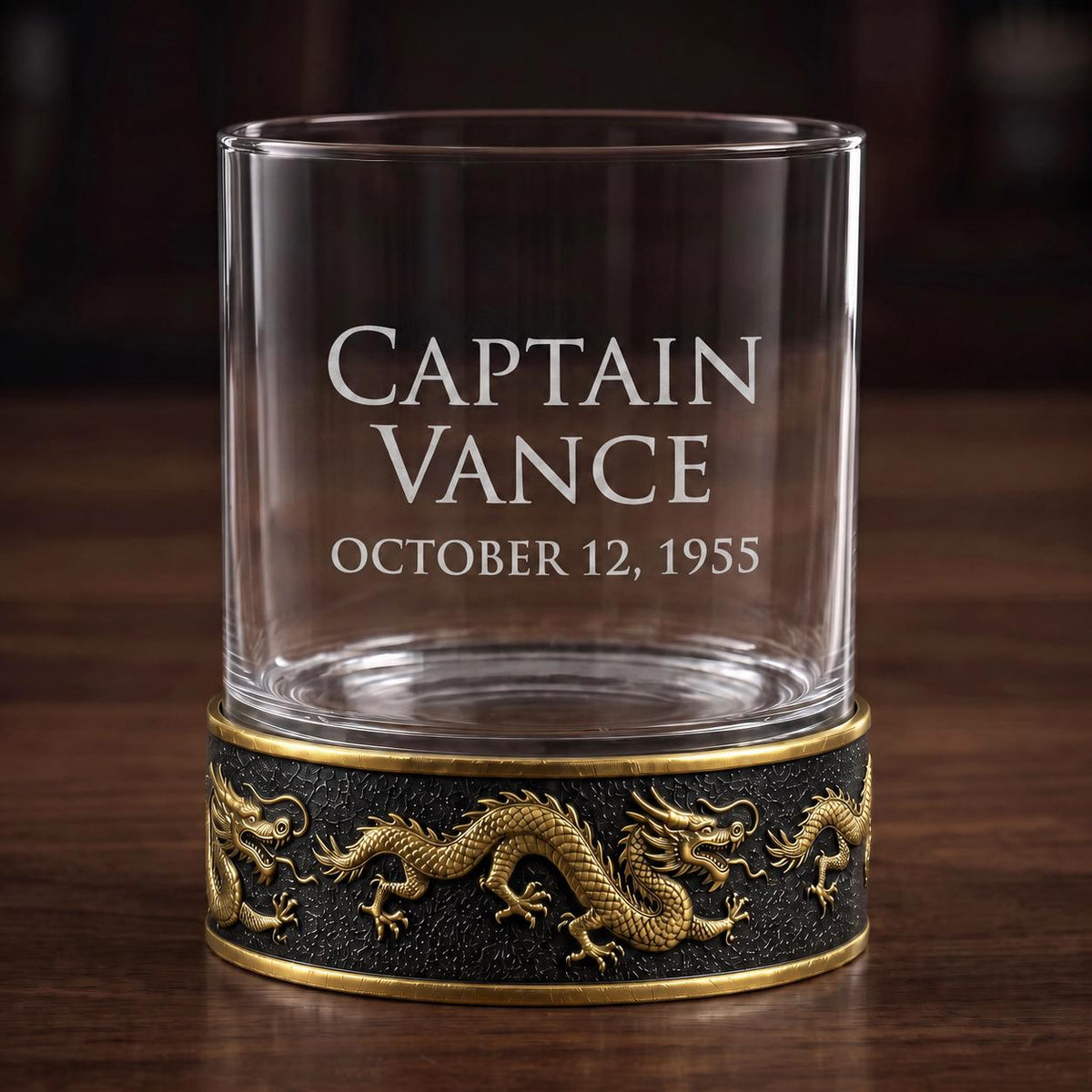 Personalised Laser Etched Brass Base Whiskey Glass | Signature Name/Logo Glasses | Dragon Metal Design