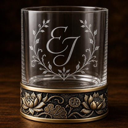 Personalized Lotus Whiskey Glass – Custom Etched Old Fashioned Glass, 10 oz