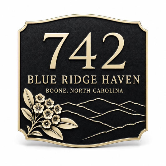 Personalised Mountain Address Plaque | Custom Antique Brass House Number Sign Board