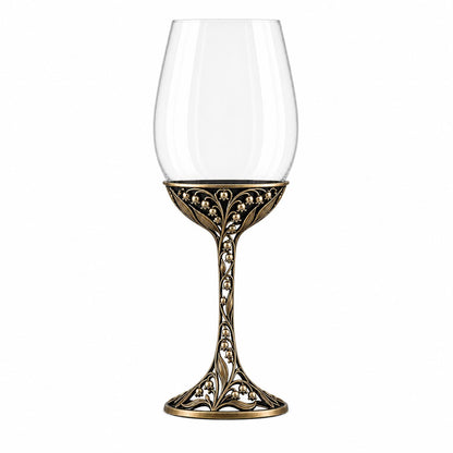 May Lily of the Valley Wine Glass, Personalised Birth Flower, Openwork Brass Stemware
