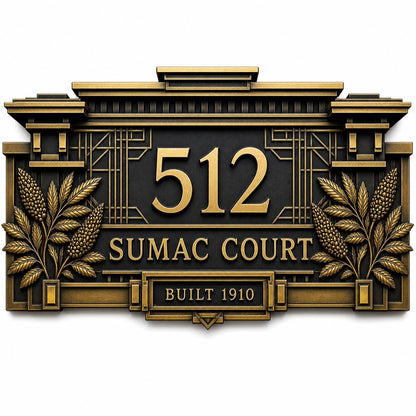 Custom House Name/Number Sign | Antqiue Brass Plaque