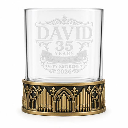 Personalised Laser Etched Brass Base Whiskey Glass | Custom Text/Name Glasses | Birthday/Retirement Gift Sets