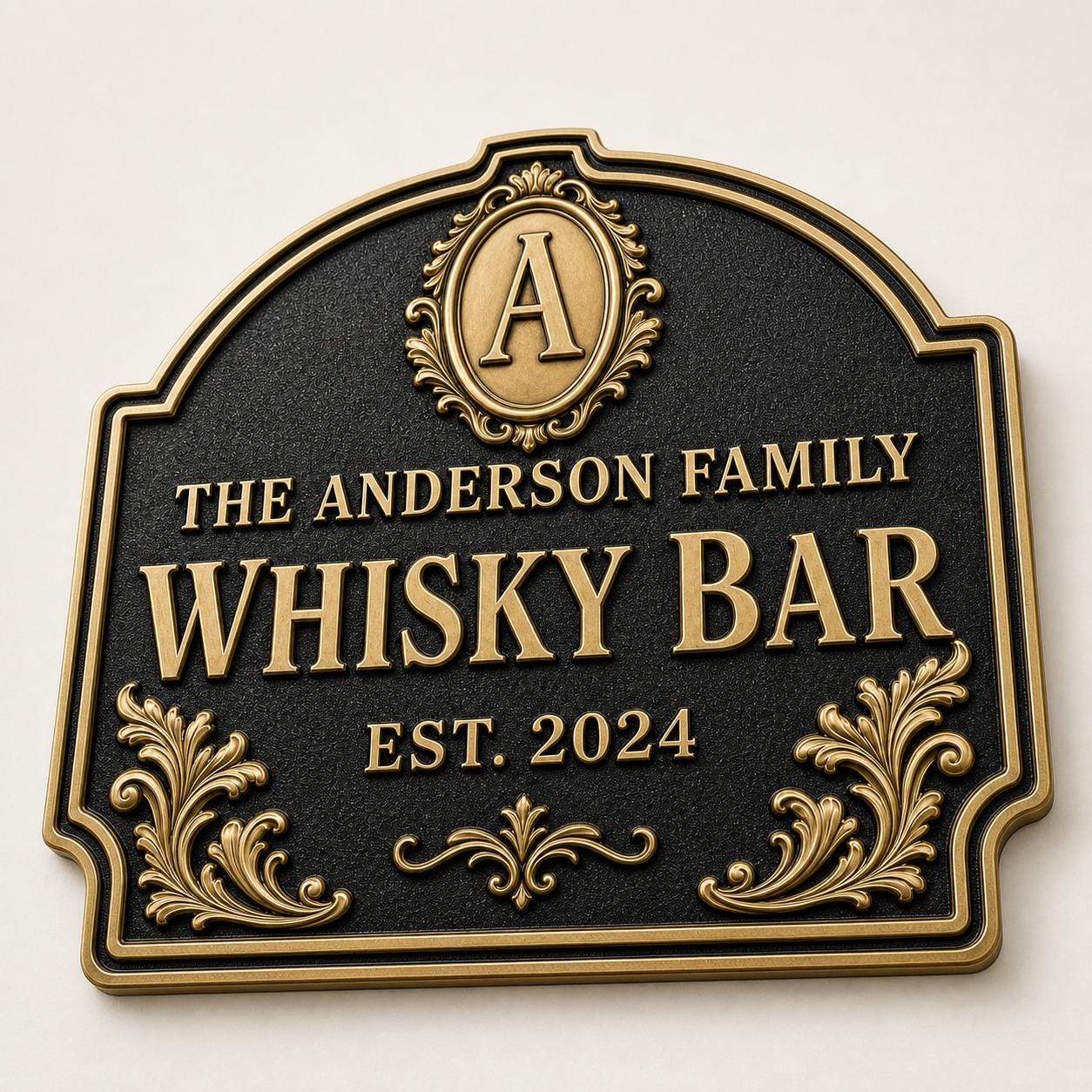 Personalised Home Bar Sign | Antique Brass Whisky Plaque | Custom Wall Decor