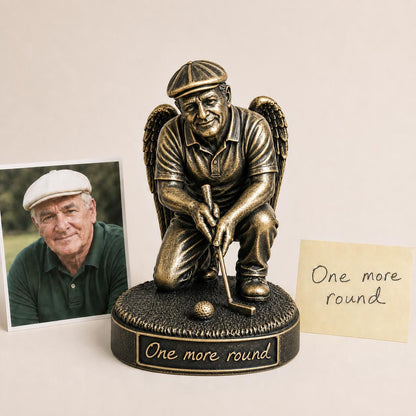 Personalised Golf Memorial Figurine from Photo, Antique Brass Angel Statue, Dad Remembrance Gift