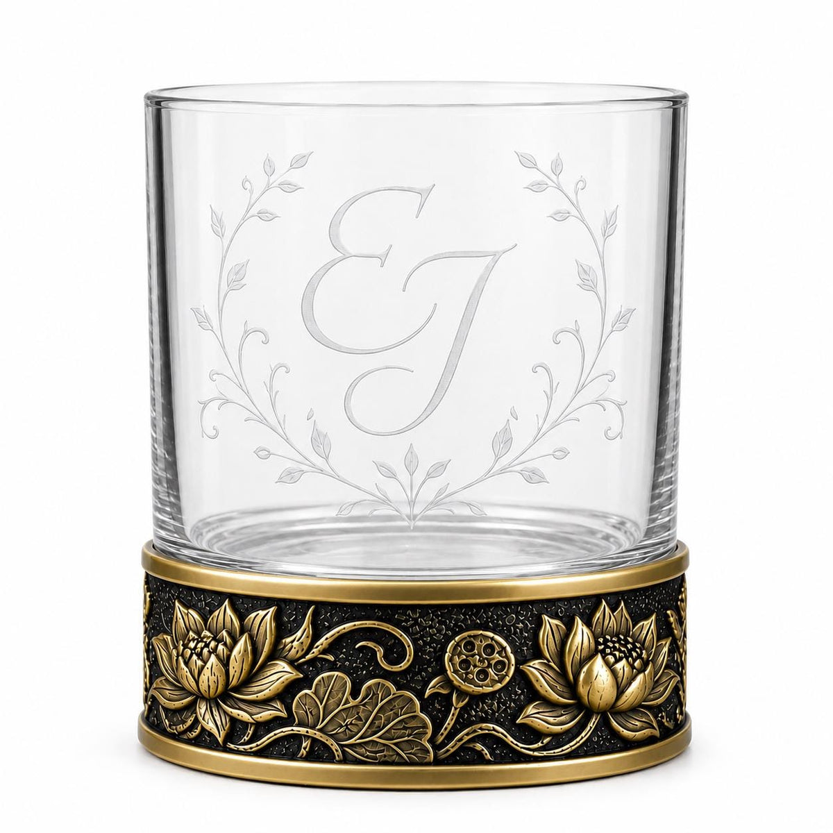 Personalized Lotus Whiskey Glass – Custom Etched Old Fashioned Glass, 10 oz