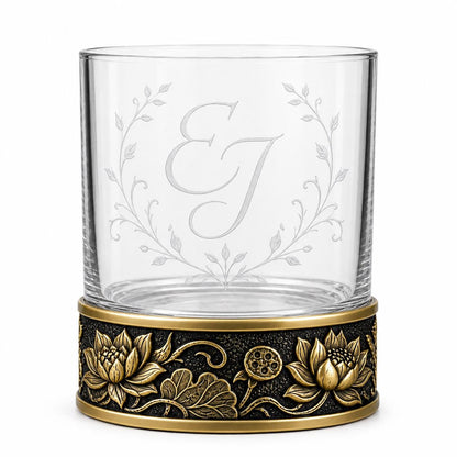 Personalized Lotus Whiskey Glass – Custom Etched Old Fashioned Glass, 10 oz
