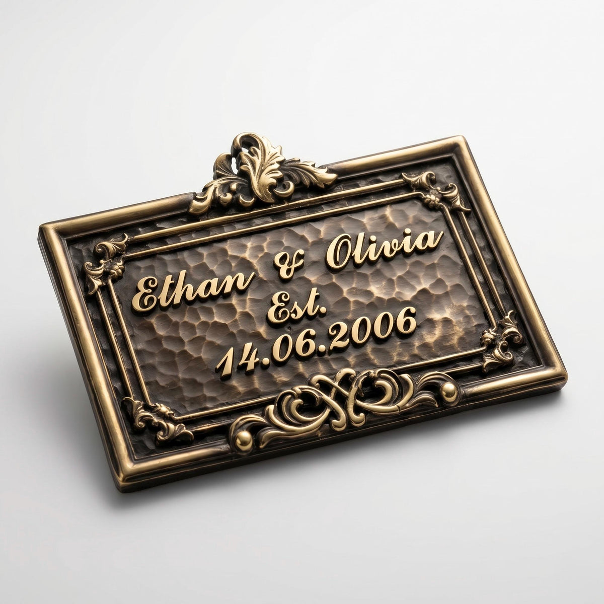 Personalized Family Name Plaque, Established Sign in Antique Brass, Anniversary or New Home Gift