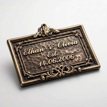 Personalized Family Name Plaque, Established Sign in Antique Brass, Anniversary or New Home Gift