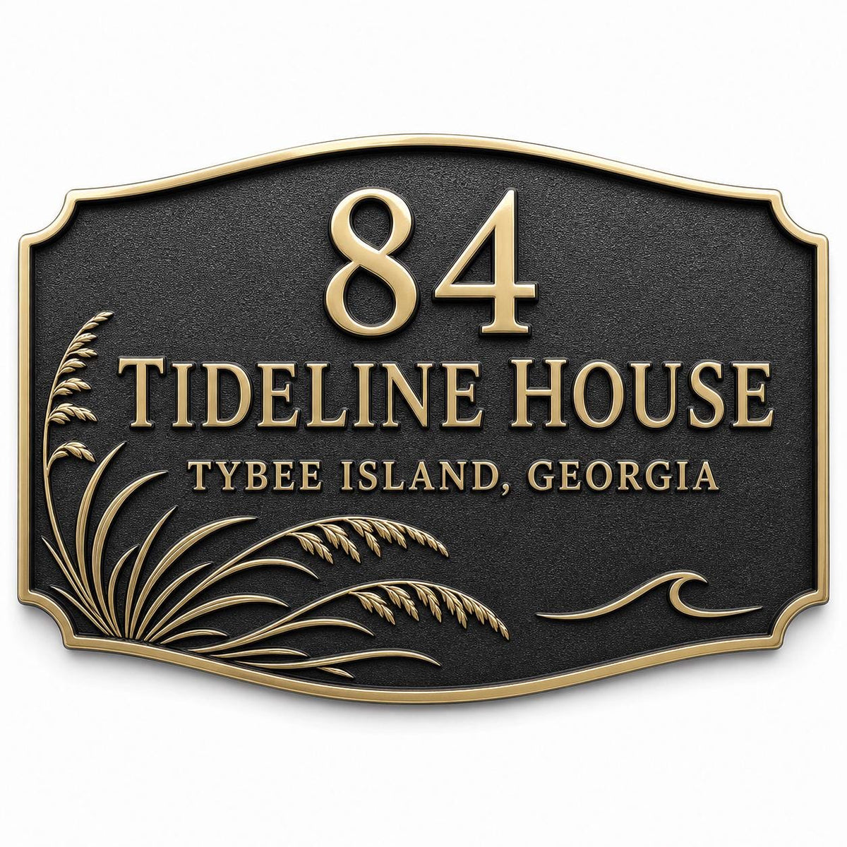 Personalised Antique Brass Address Plaque | Custom Beach House Number