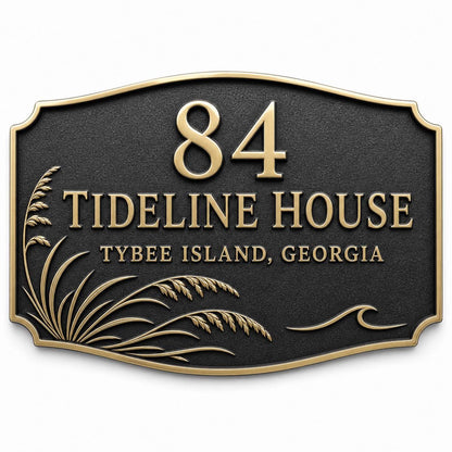 Personalised Antique Brass Address Plaque | Custom Beach House Number