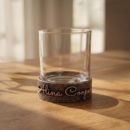 Personalised Antique Brass/Nickel Whiskey Glass | Signature Name Glasses | Electro-formed Metal Drinkware