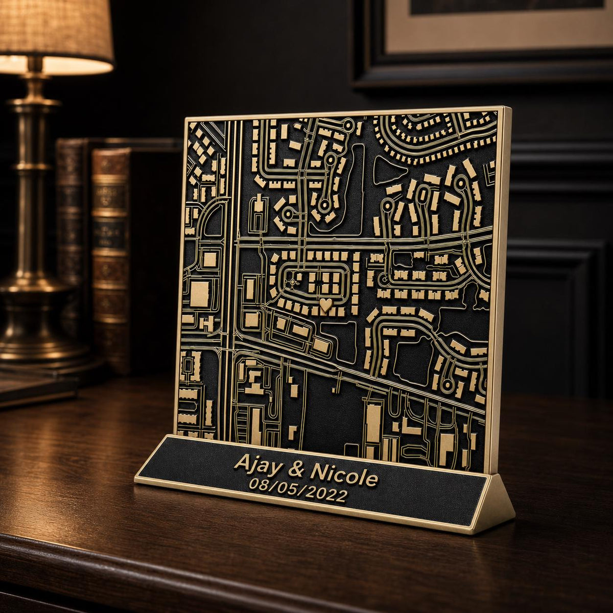 Brass Antique Personalized 3D Map | Graduation | Wedding| Birthday | Gift Tabletop Location Plaque