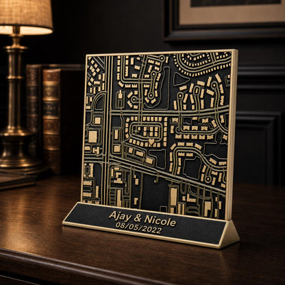 Brass Antique Personalized 3D Map | Graduation | Wedding| Birthday | Gift Tabletop Location Plaque