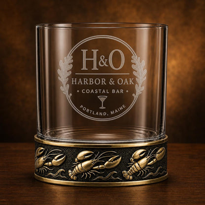 Personalized Lobster Whiskey Glass – Custom Etched Old Fashioned Glass, 10 oz